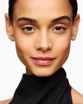 Petite Chatelaine® Pavé Bezel Stud Earrings in 18K Yellow Gold with Peridot and Diamonds, 5mm